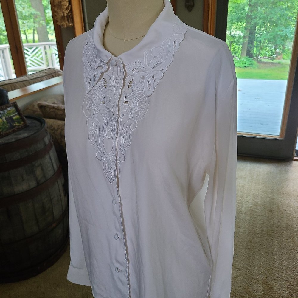 White Button Down Embroidered Collared Shirt - image 5